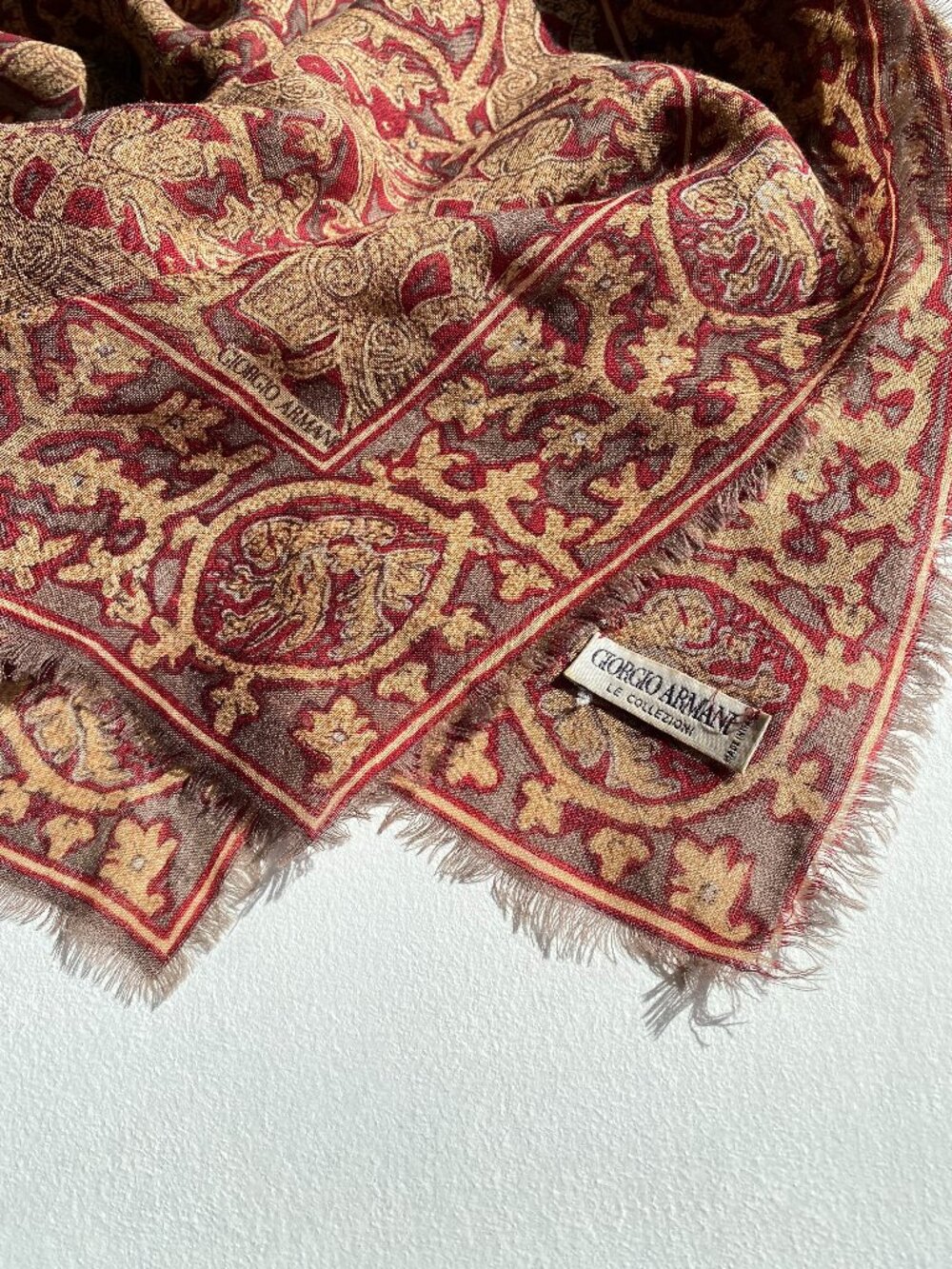 Vintage Giorgio Armani Le Collezioni Large Square Scarf Burgundy Ornament